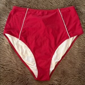 Cupshe Red High-Waist Bikini Bottoms with White Lining